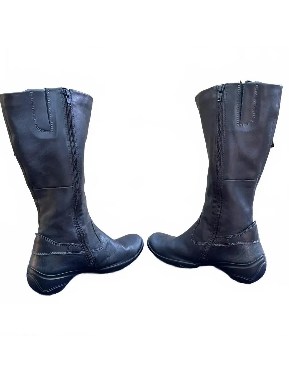 ECCO Nubuck Leather Boots Goretex Side Zip Buckle Details Sz 37 US 6.5 - 7